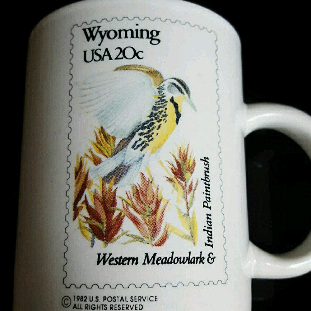 Vintage 1982 Commemorative Wyoming Stamp Mug